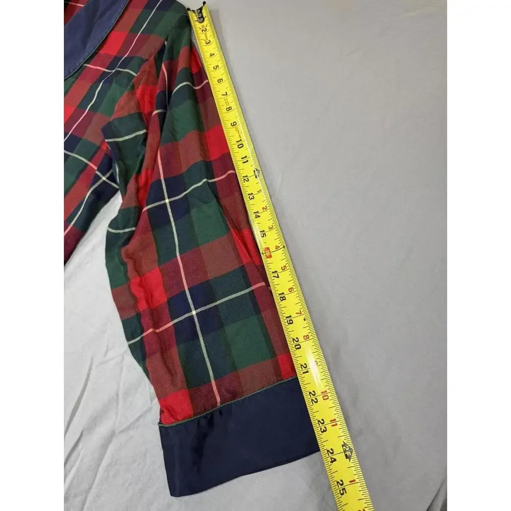 Vintage Charles Good Night Robe Mens XL Red Green Silk Plaid Tartan Lounge 90s‎